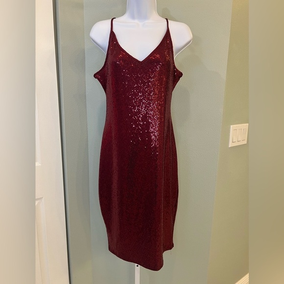 Express Dresses & Skirts - Express Sexy Sequin Strappy Midi Dress in Red, size Large, NWT!